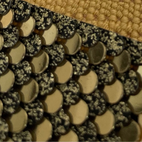 Vintage 1980’s Elastic Gold tone Metal fish scale women Belt . 27” flat